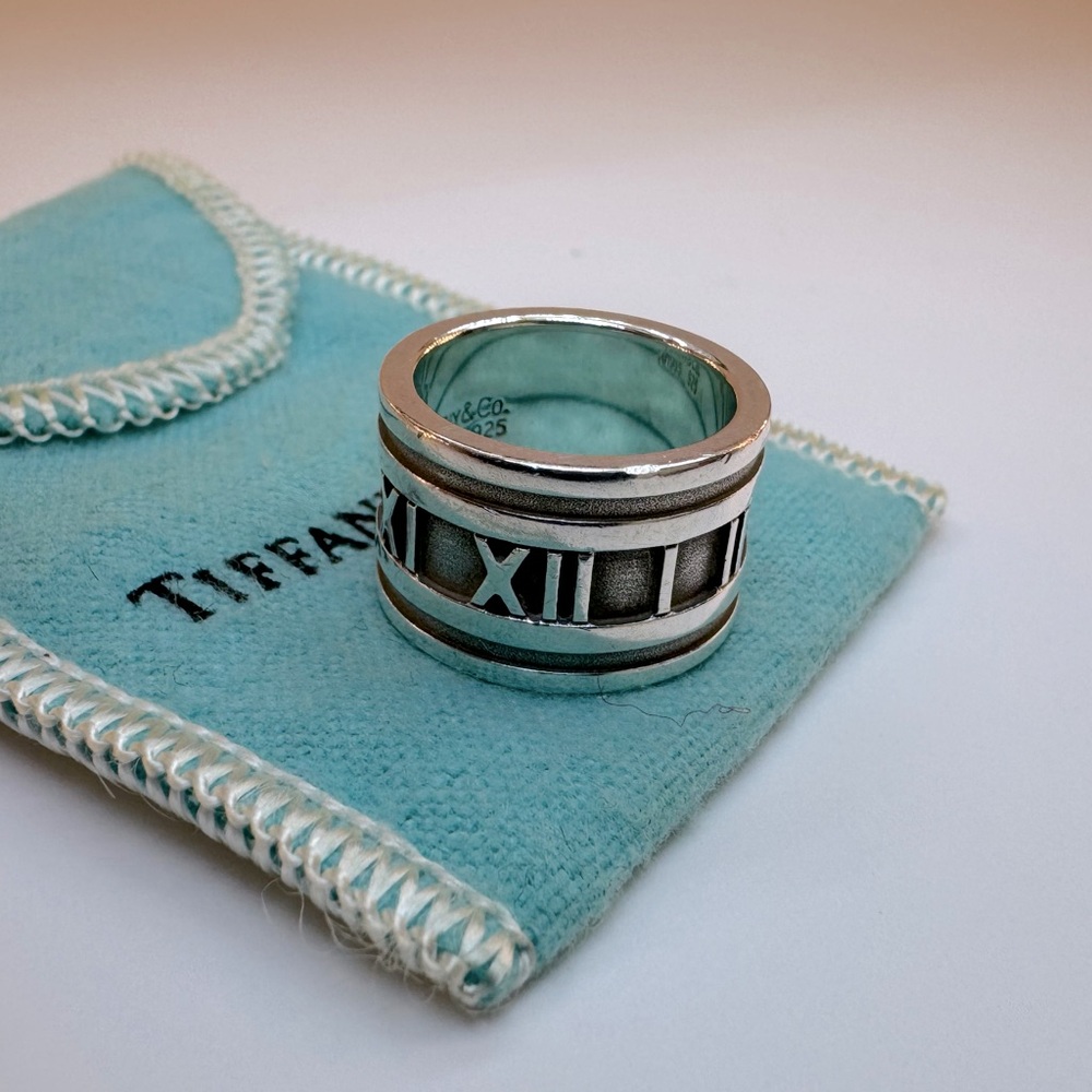 Tiffany & Co Ultra Wide Atlas Ring Relief Roman Numeral Band SZ 4 925 1995 AUTH - Picture 5 of 10